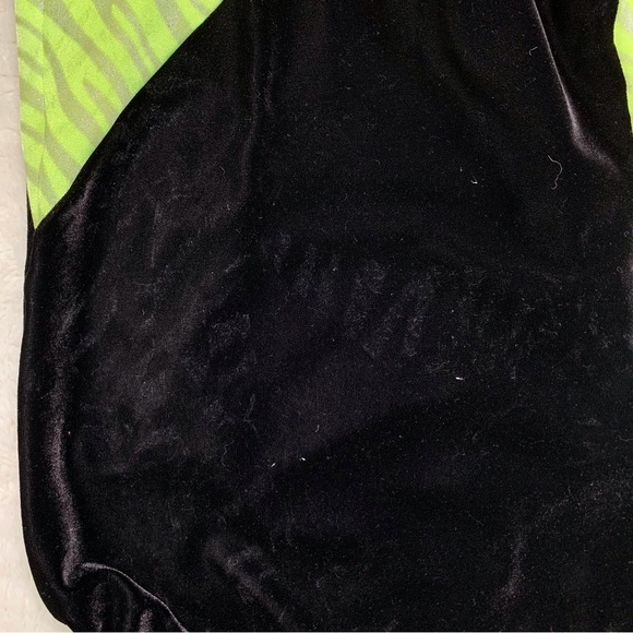 GK Elite Girl's Gymnastic Dance Leotard Black Green Neon Zebra Print Size AM - Picture 7 of 14